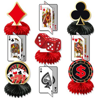 Set de 9 pièces Thème Casino Las Vegas Cartes à Jouer Poker Ornement Nid d'Abeille de Bureau pour Adultes Garçon Anniversaire Soirée Jeux Décoration