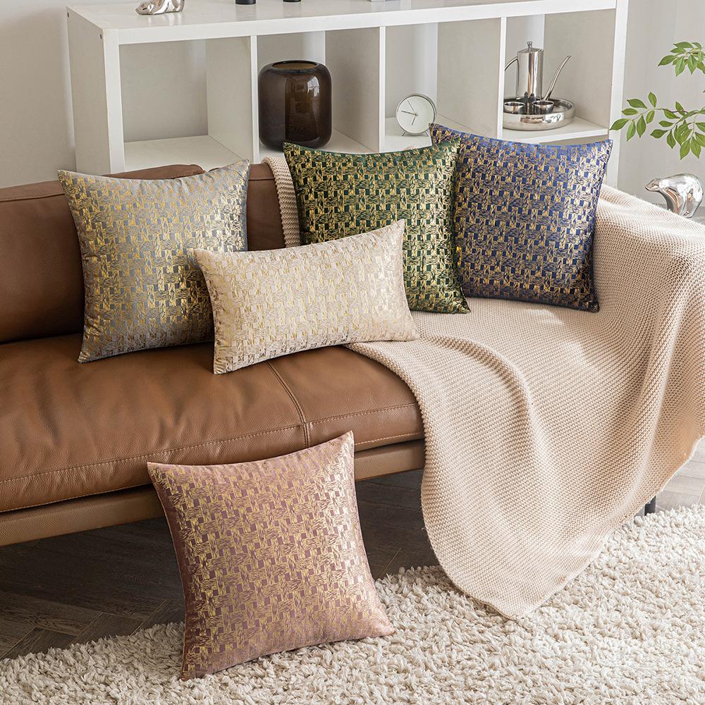 Modern Simple Velvet Pillowcase Gold-pinned Lattice Living Room Sofa Cushion Cover Autumn and Winter Style Bedside Pillow