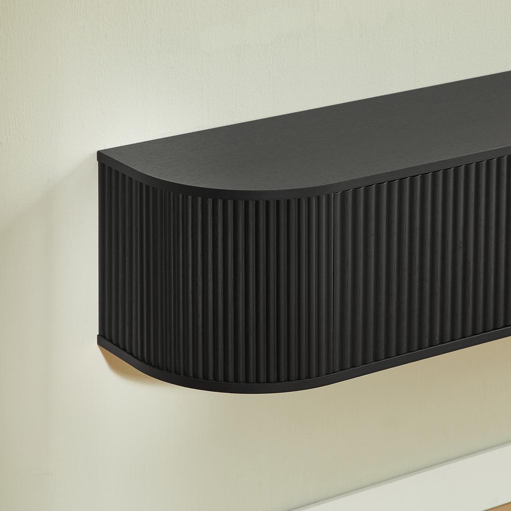 Floating TV board, length 140 cm, large storage space with cable passage, suitable for TVs from 43 to 65 inches, versatile and combinable