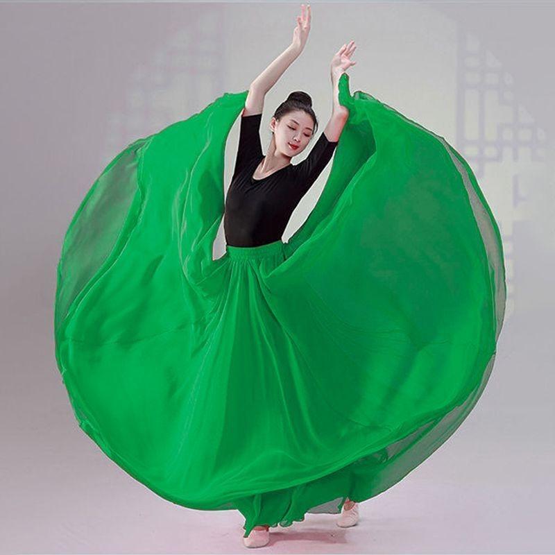Elegant Big Swing Hem Half Skirt Double Layer Chiffon Lightweight National Folk Classical Dance Dress For Women