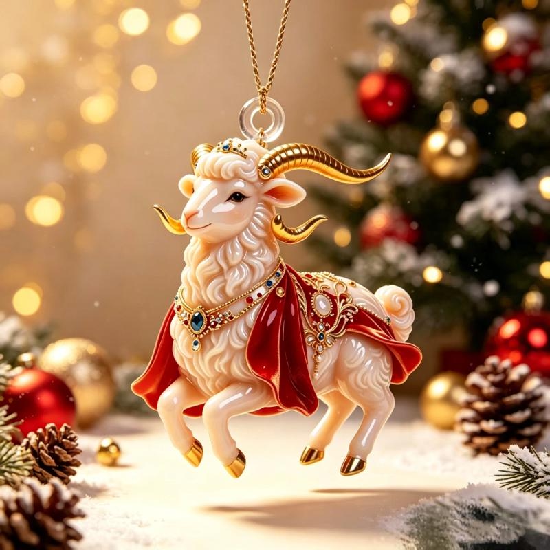 2D Flat Goat Hanging Ornament 1Pc Premium Acrylic Animal Pendant for Christmas Winter Holiday Home Decor