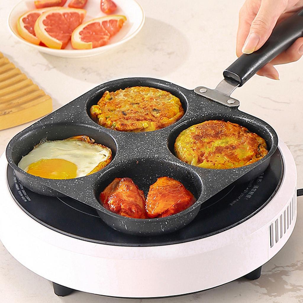 Non Stick Four Hole Frying Pan For Pancakes And Burgers, Small Square And Round Iron Frying Pans With Even Heat Distribution, Easy To Clean