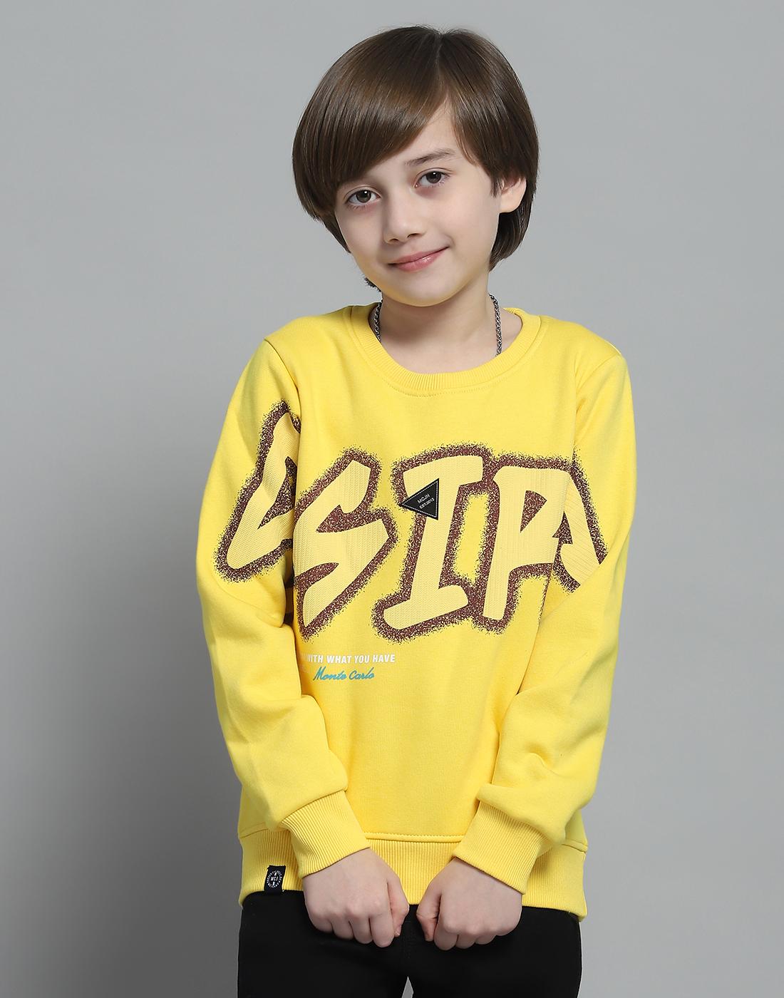 Monte Carlo Boys Printed Yellow Round Neck Full Sleeve Sweatshirt 4-5 Years