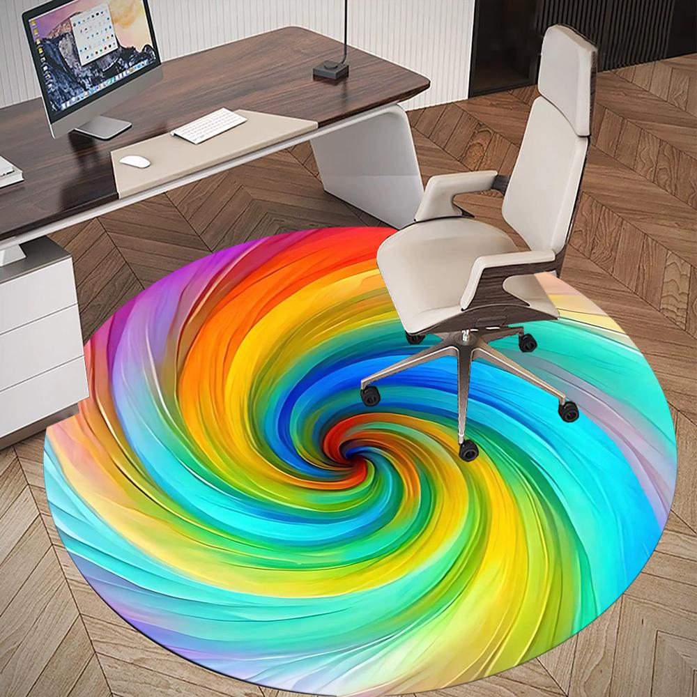 1pc rainbow swirl Round Chair mat Area Rug - Non-Slip, Floor Mat for Office, Bedroom, and Indoor Decor -1002250
