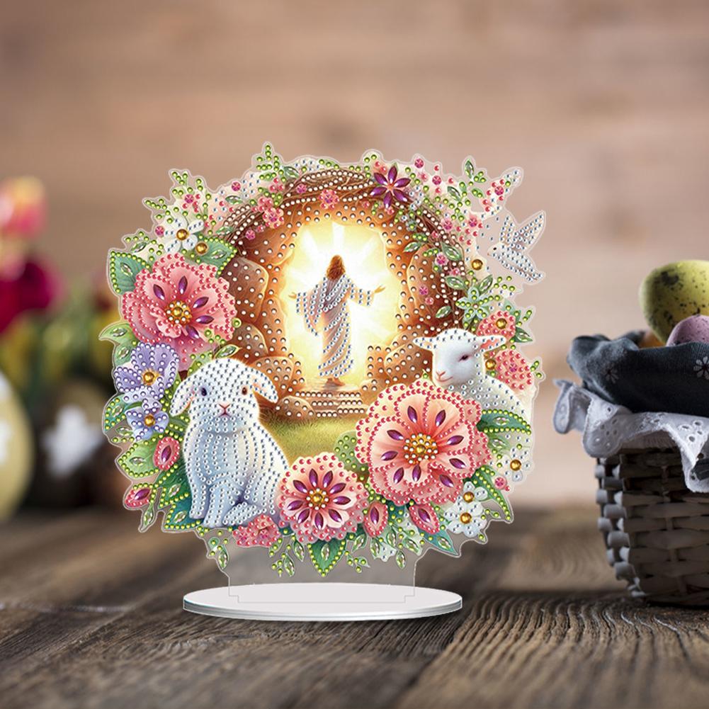 Kit per diamond painting da tavolo con coniglietto pasquale a forma speciale in acrilico, strass decorativi per la scrivania di casa e ufficio.