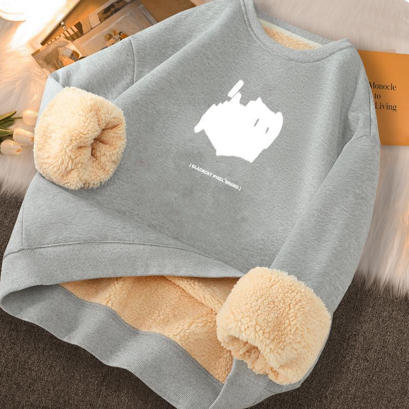 Sweat à capuche tendance pour homme en velours épaissi à doublure en laine d'agneau - Pull d'hiver à col rond, coupe ample, grande taille, haut chaud pour étudiants.