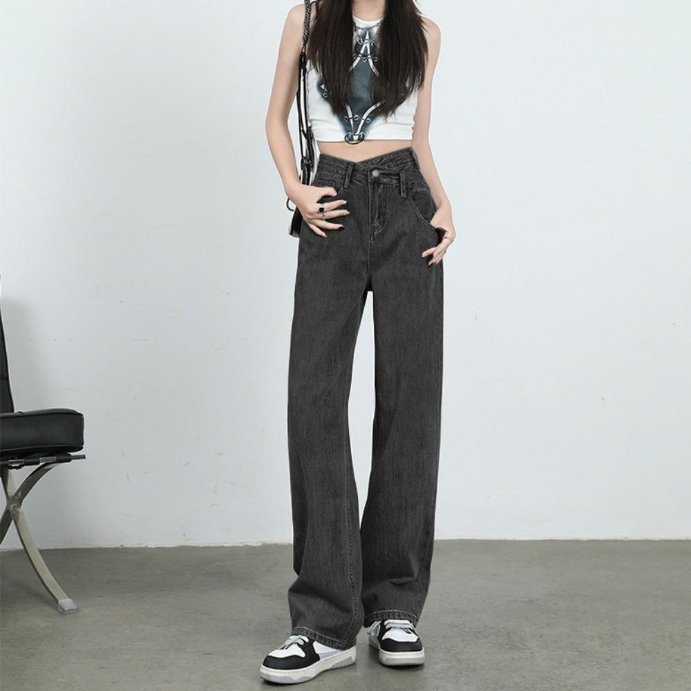 

American Spice Girl Versatile Straight Jeans Skinny Irregular Waist High Waist Wide Leg Jeans Tide 2XL