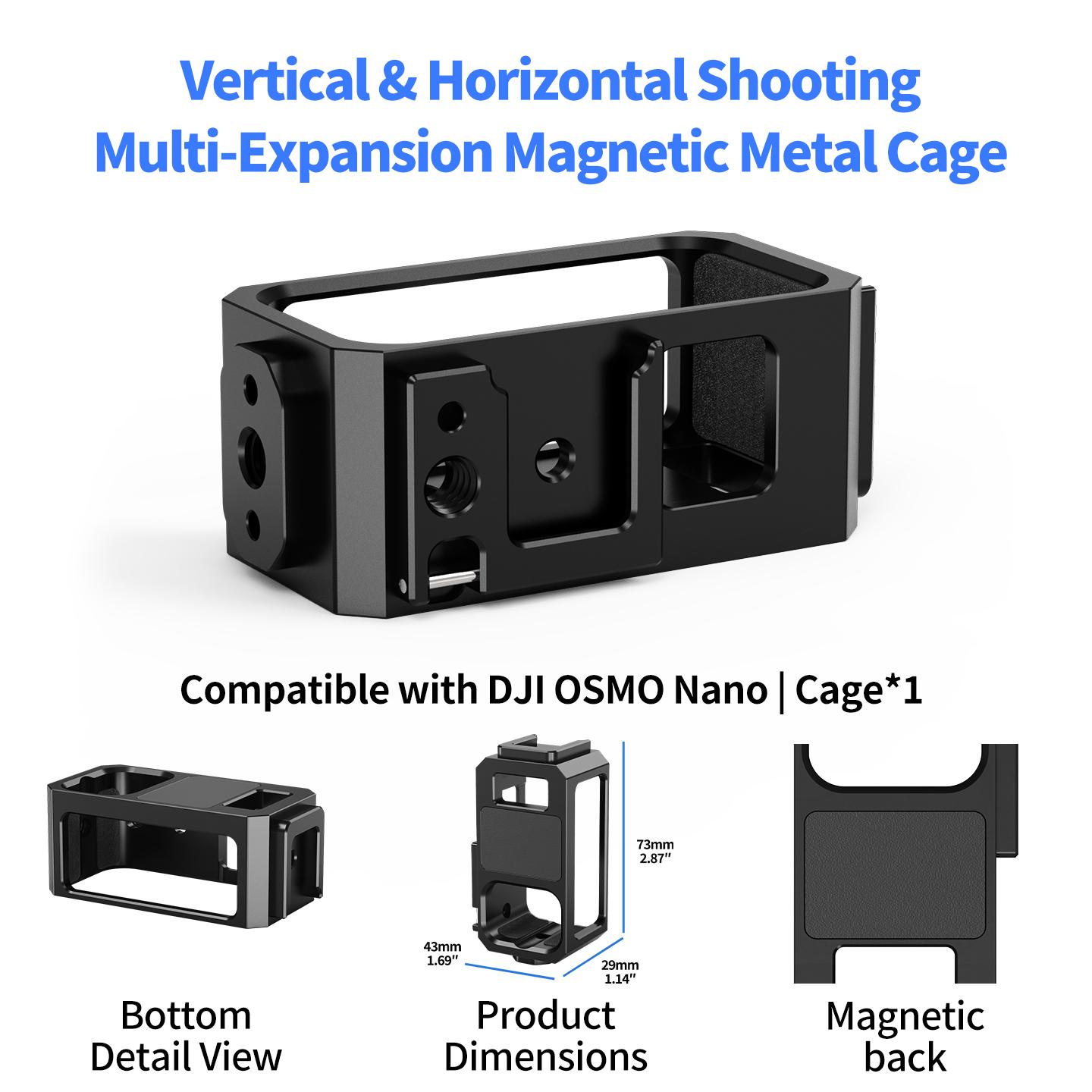 

Aluminum Cage Magnetic Base Chargable for DJI Osmo Nano Thumb Camera Protective 1/4 Screw Cold Shoe Mount Mic Light Expansion No Logo