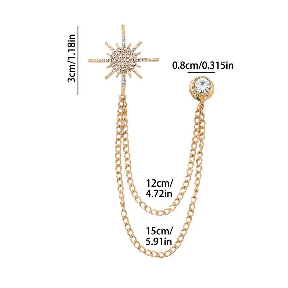 Metal Star Rhinestone Brooches Tassel Chain Crystal Lapel Pins Suit Coat Pin Jewelry Accessories