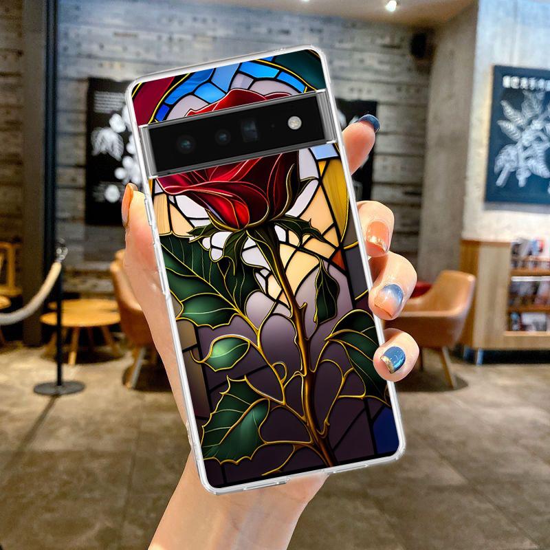 

Cartoon Rose Phone Case Cover for Google Pixel 8 7 6 5 4 4XL Shockproof Silicone 7A 6A 5A 4A 3A 3AXLPro 5G Transparent Shell Bag Pixel 3A XL