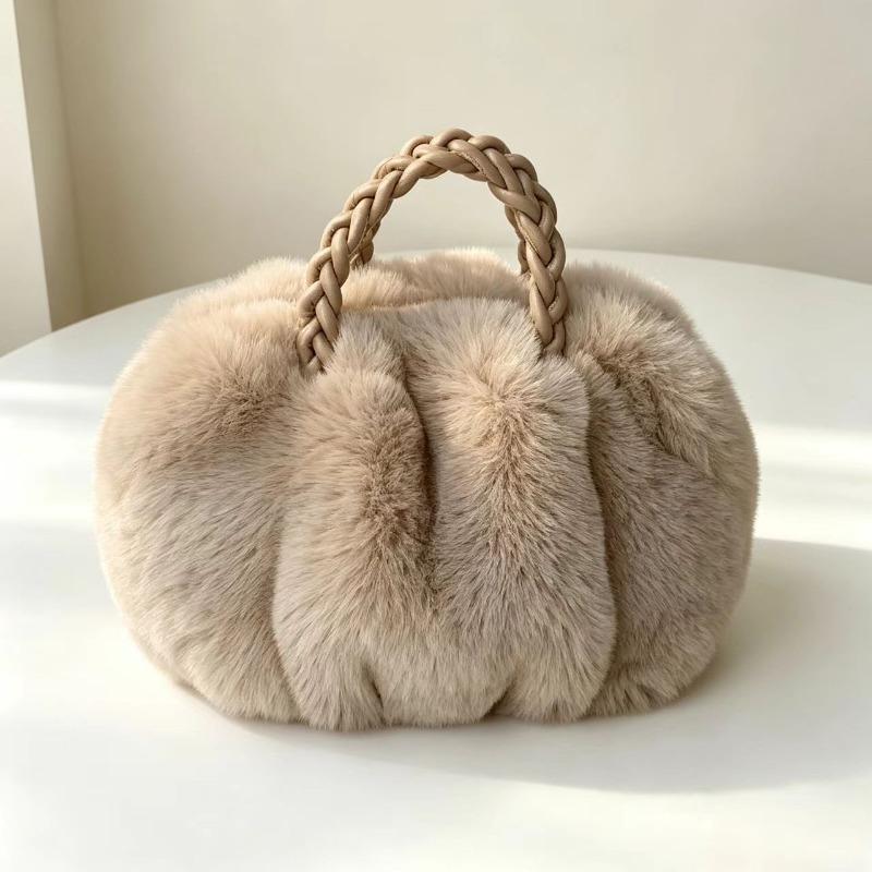 New Plush Bag Imitation Rabbit Fur Cute Pumpkin Bag Portable Lady Bag Autumn and Winter Clouds Soft and Cute Temperament Shoulder Messenger Bag