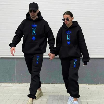 Çift Sportwear KRAL KRALIÇE Baskı Hoodies Pantolon Iki Parçalı Set Moda Sevgilisi Streetweed Erkek Kadın Eşleşen Giyim