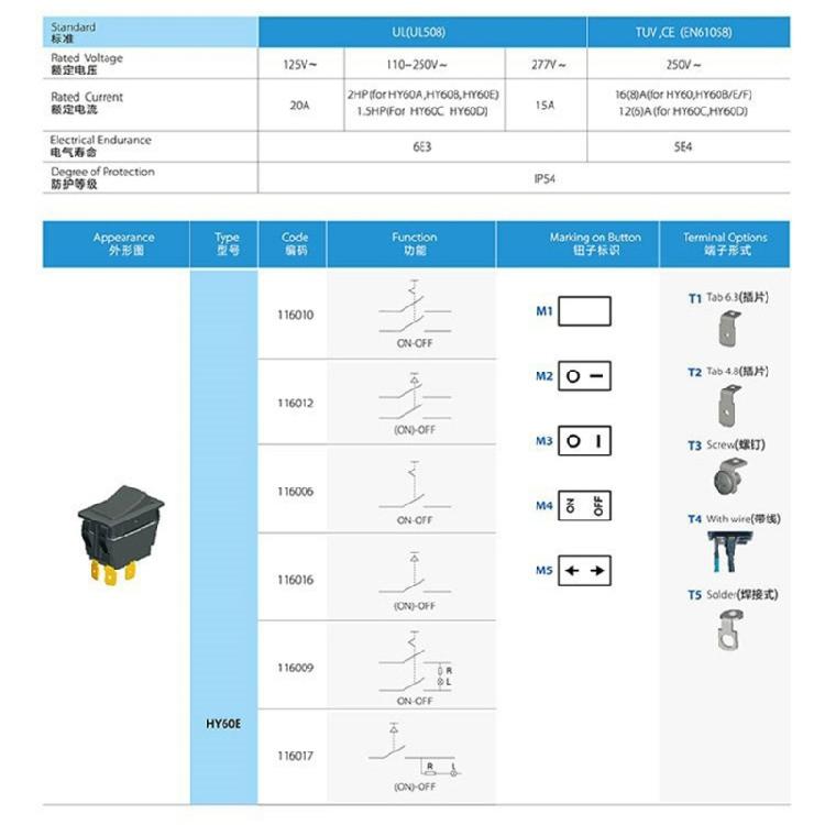 Electrical Equipment Toggle Switches 4 Pin 110-250V Switches Boat Type Switches