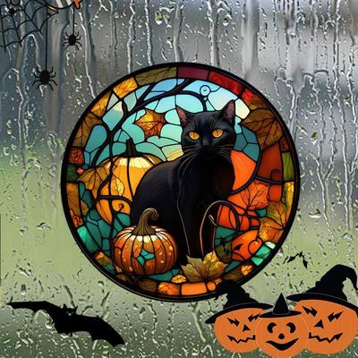 Halloween-Aufkleber für Fensterglas, bunt, Horrorschloss, Katze, statisch, PVC, kleberfrei, dekorative Folie, Party, Heimdekoration