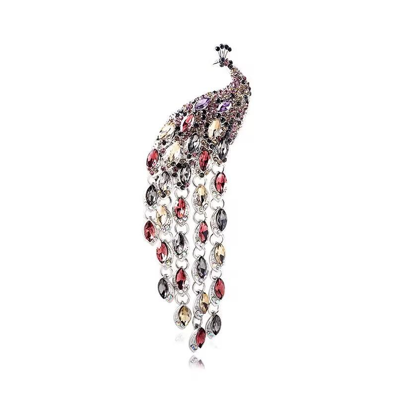 Diamond-innebygd tungindustri mote All-Match Peacock brosje