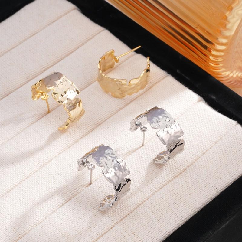 Minimalist Vintage Asymmetrical Earrings Women Geometric Cold Tone Studs Post Eco Copper Gold White