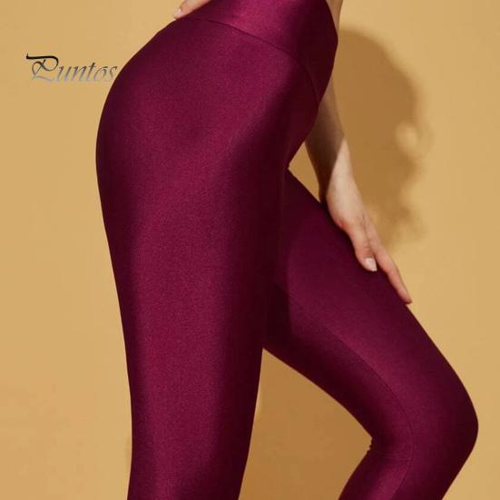 Leggings for kvinner med høy elastisitet Slim Fit Ensfarge Glanset Yogabukser med høy midje Vår Høst Aktiv slitasje
