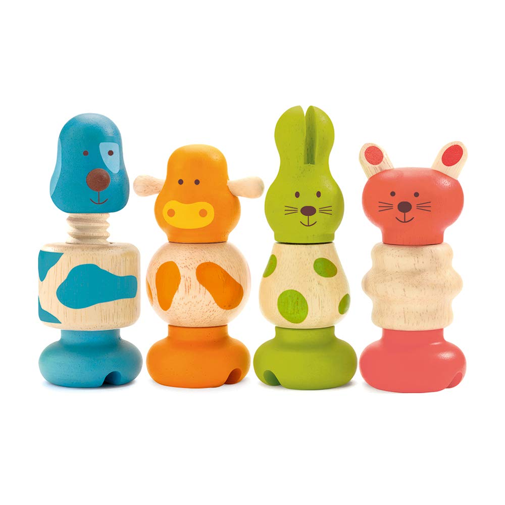 

DJECO Vis Animo Wooden Educational Toy, Fingertip Screwdriver, Puzzle, Color Matching, Animal Design, Ages 1 Year, 18 Months, and Up (DJ06304)