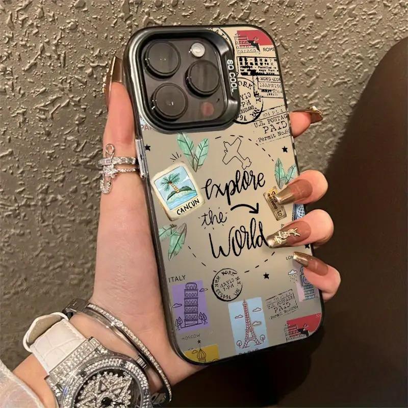 

World Travel Route Map Laser Vitality Shell Lens Half Pack Suitable for Apple Series For iPhone 14 Pro 17 16 15 13 12 11 Pro max Plus iPhone 17 Pro Max чорний