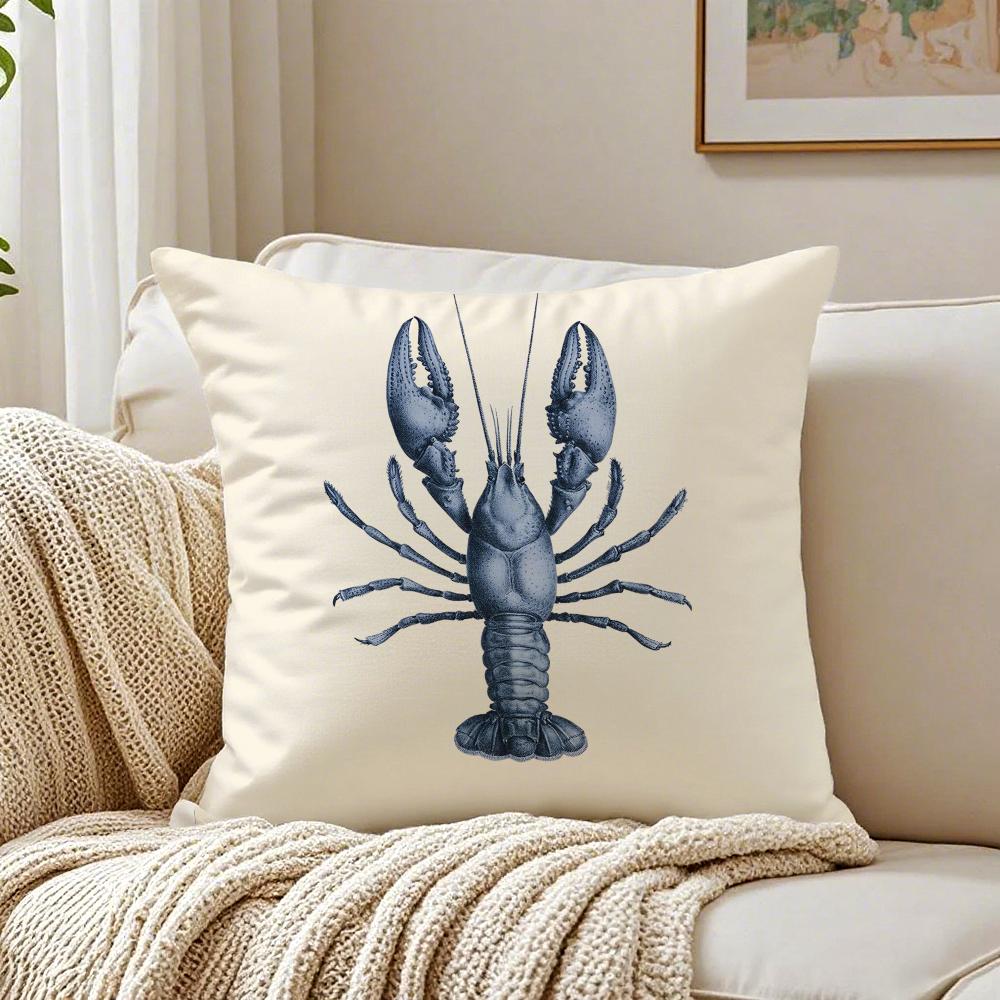 Cozy Fashion Blue Sea Creature Coral Shrimp Cushion Cover Linen Pillowcase Soft For Sofa Bed Home Room Decor