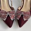 Elegant Ladies Ankle Strap Pumps Crystal Bow Stiletto High Heels Shoes Woman Sexy Pointed Toe Silk Wedding Shoes For Women Bride