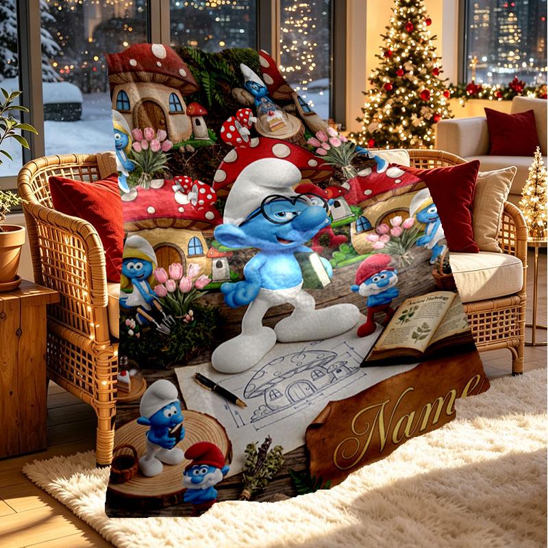 Custom Name Personalized The Smurfs Print Blanket, Home Decor, Bedroom, Sofa, Camping, Couch, Gifts for Birthday Christmas