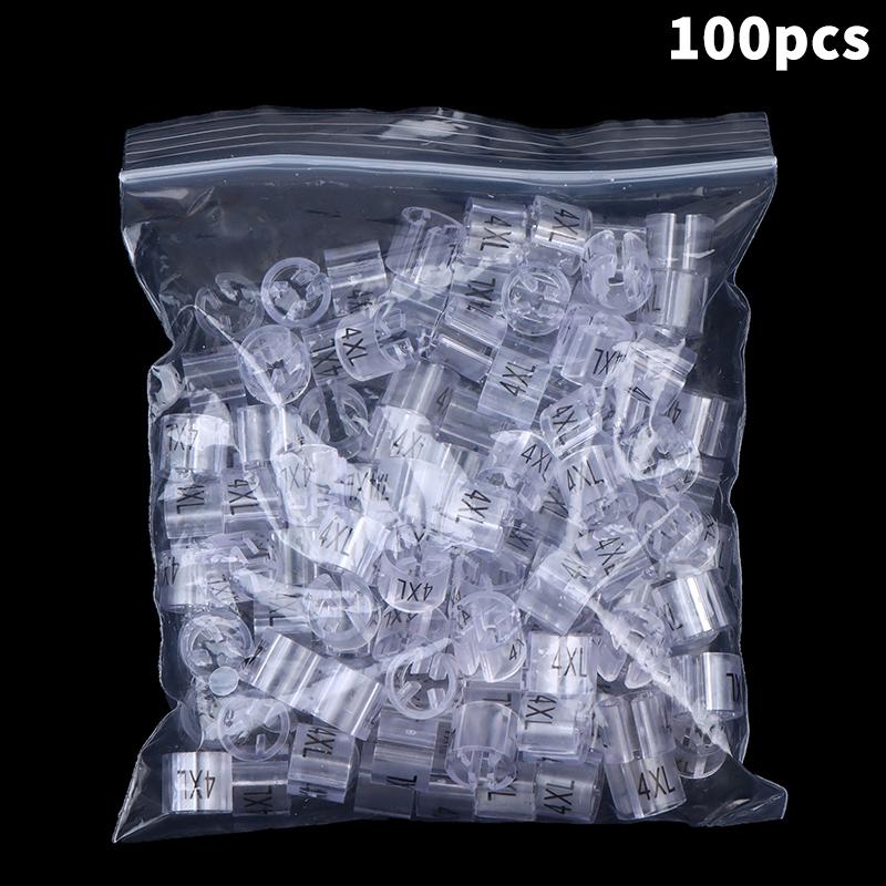100 ks Značky velikostí na ramínka na oblečení Průhledné plastové štítky velikostí XXS až 5XL pro domácí skříň Třídění oblečení