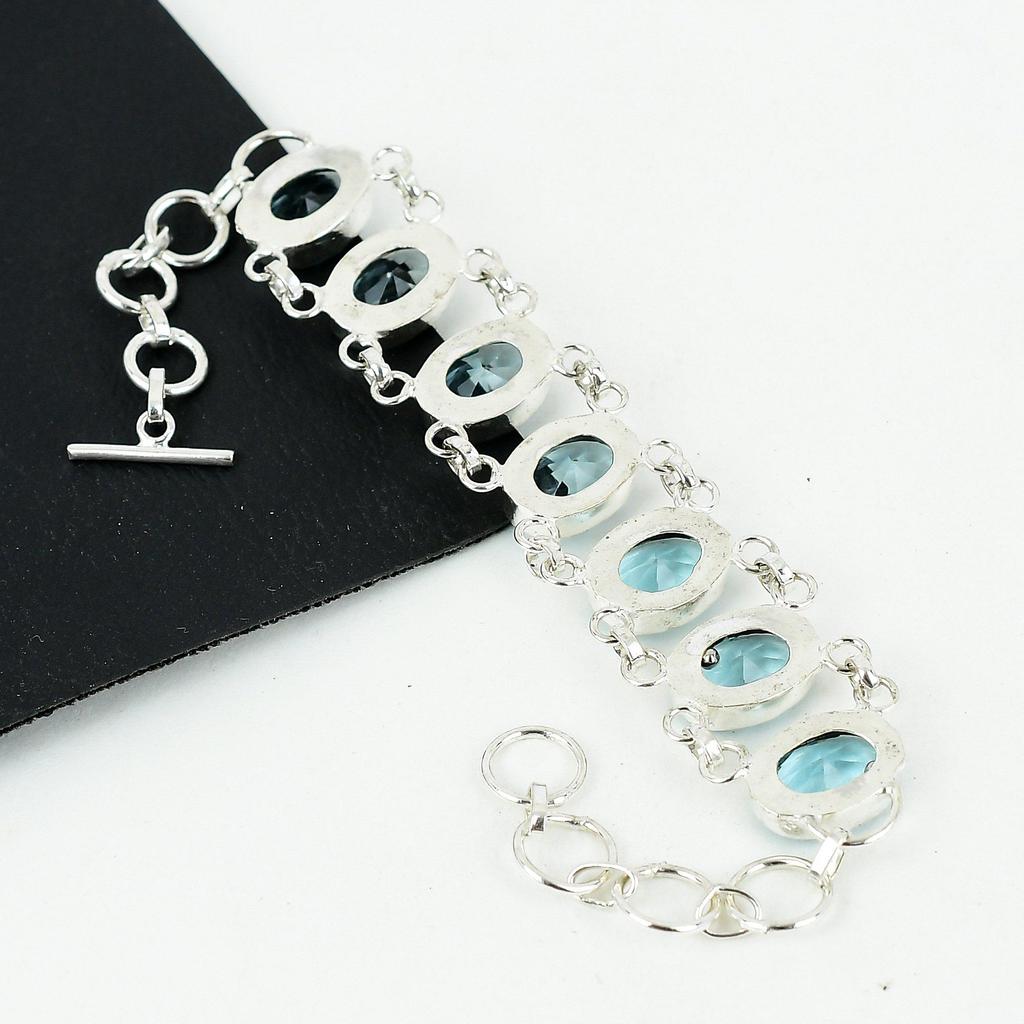 Bransoletka ze szwajcarskiego niebieskiego topazu, ręcznie robiona, ze srebra próby 925, bransoletka ze szwajcarskiego niebieskiego topazu dla żony, bransoletka unisex, prezent z waty