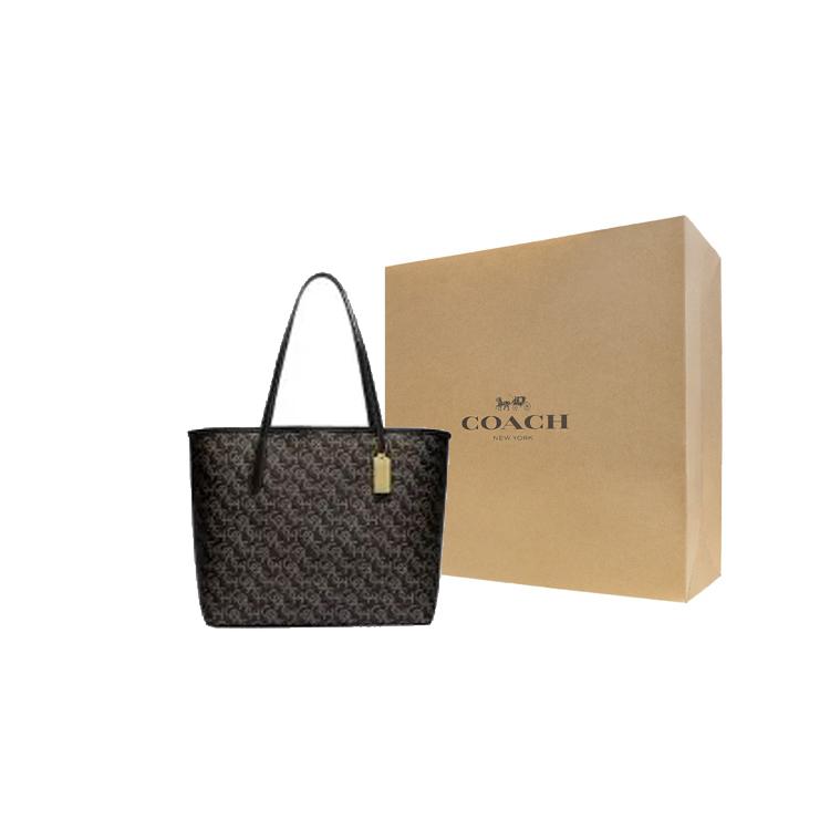 New COACH City Canvas With Leather Tote Bag, Shopping Bag, Handbag, Shoulder Bag Women's Black CF342-IMBLK
