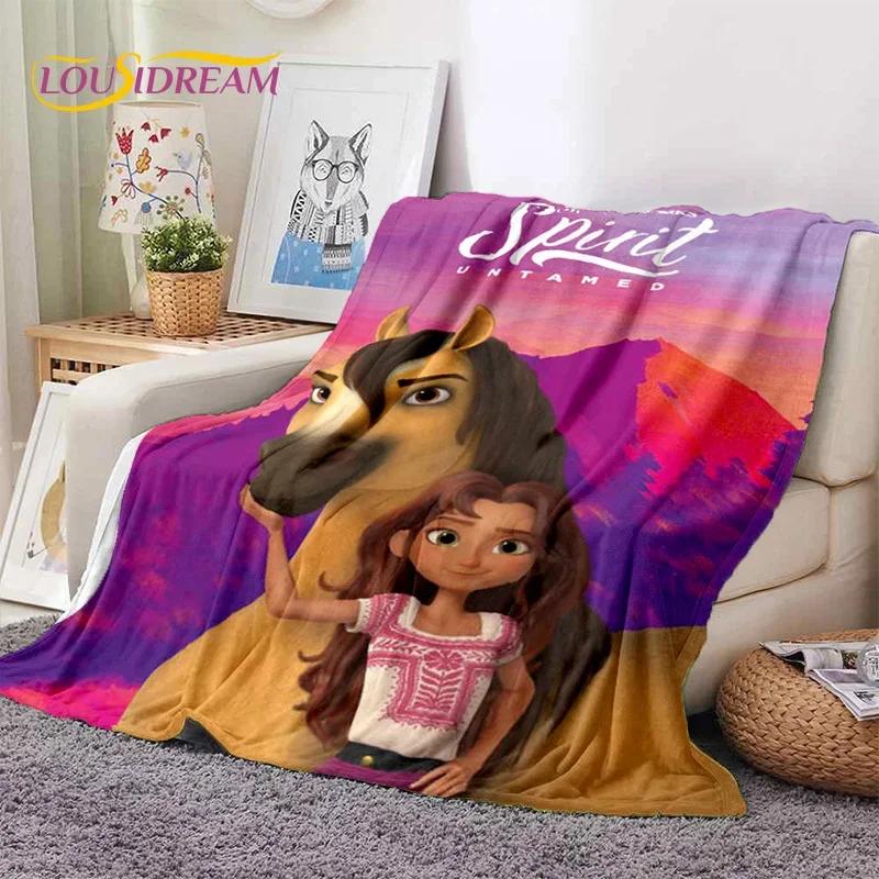 Spirit – wild und frei Zeichentrickpferde Weiche Flanelldecke für Betten Schlafzimmer Sofa Picknick, Überwurfdecke zum Zudecken Outdoor-Freizeit Geschenk