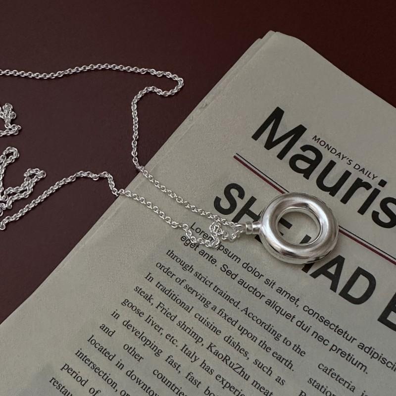 Long Sweater Chain Pendant Necklace 925 Sterling Silver Irregular Round Pendant Necklace for Women