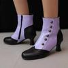 Mixed Colours Ankle Boots Women's Rivets Decor Kitten Heels Shoes Retro 2025 Autumn Winter Footwear