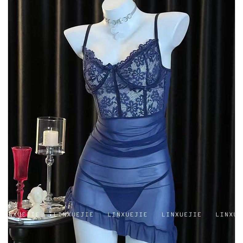 Seductive Lace Bodycon Dress & Lingerie Set with Underwire for Small Busts, Sleepwear 129