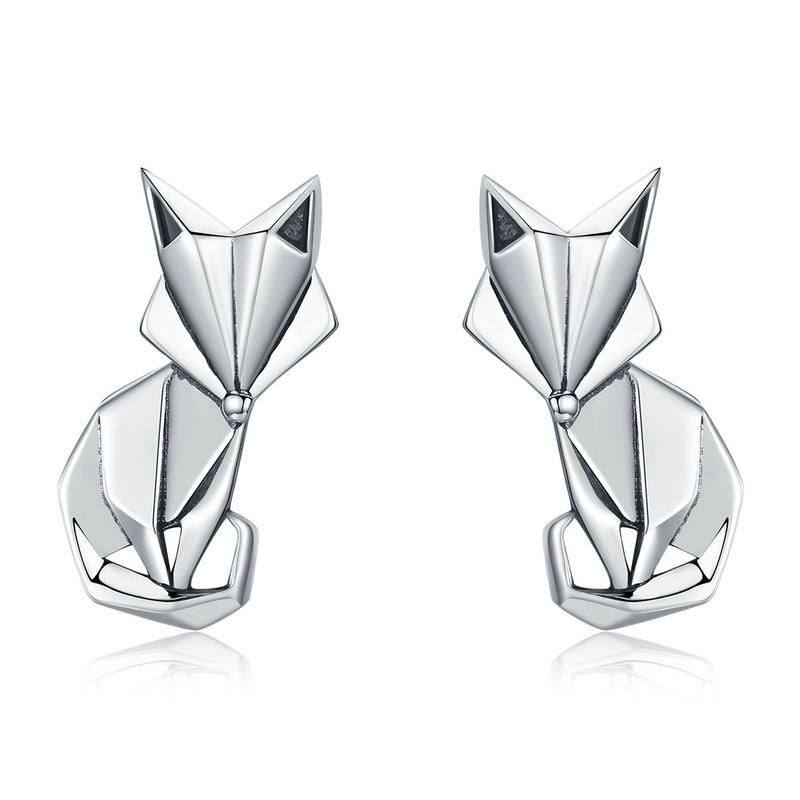 

WOSTU Fashion 925 Silver Folding Fox Stud Earrings For Women Engagement Party Romantic Luxury Jewelry Gift CQE526