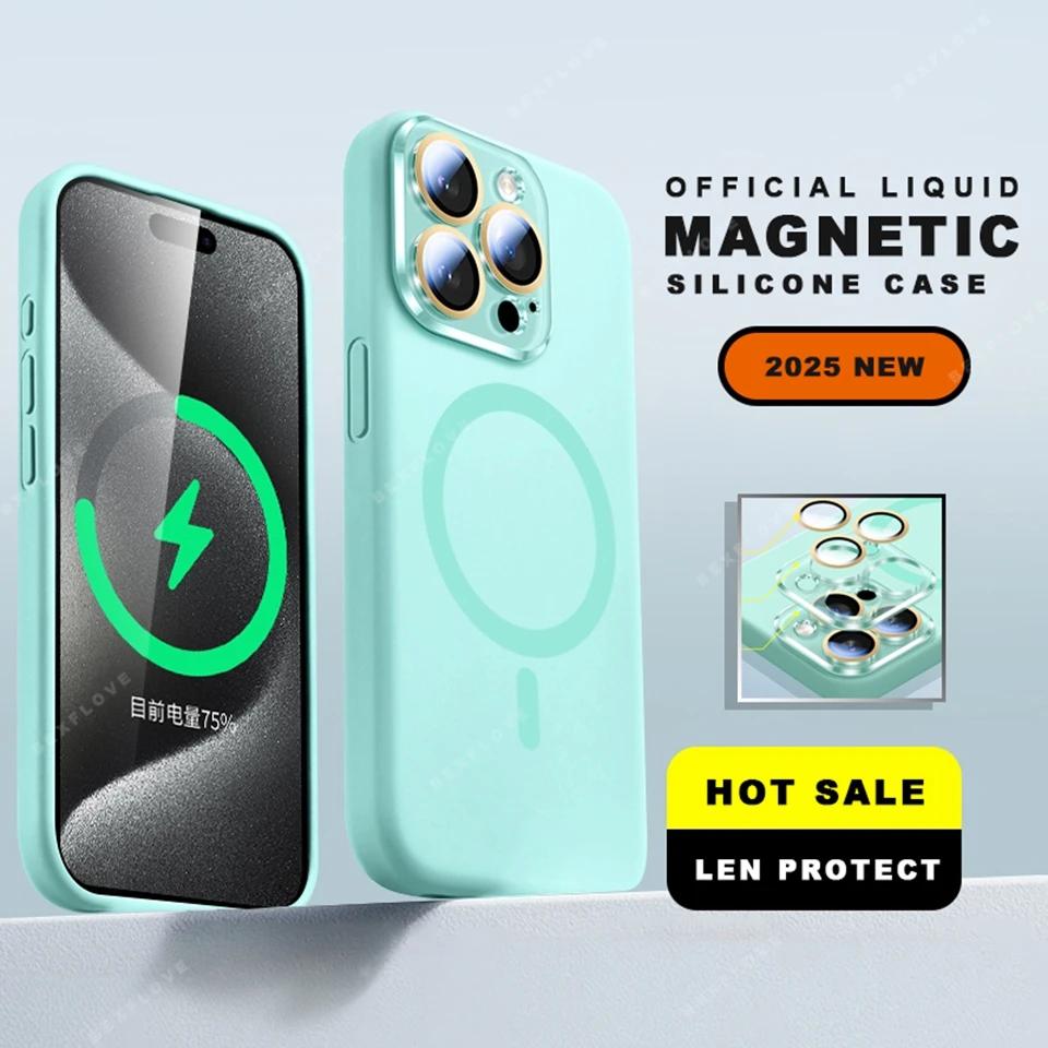 Lanyard Phone Case For iPhone 15 14 16 Plus 11 12 13 16 Pro Max Magsafe Liquid Silicone Magnetic Strap Charge Protector Cover