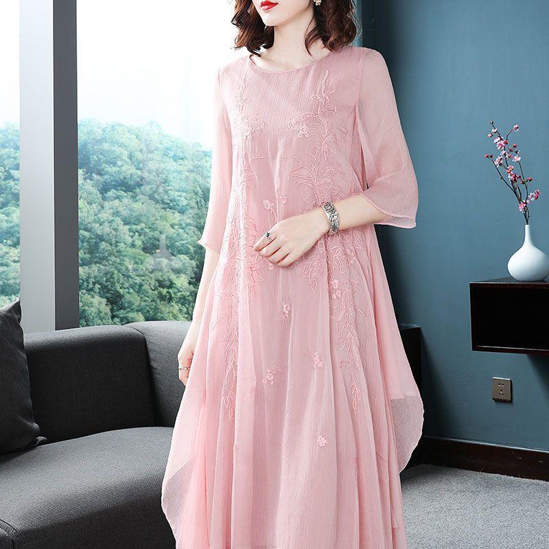 Chinese Traditional Chiffon Qipao National Flower Embroidery Cheongsam Oriental Elegant Wedding Party Dress