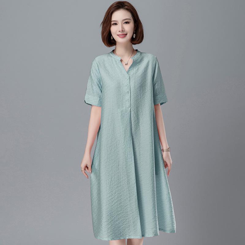 Women's 2025 Tencel A-Line Dress: Loose, Plus Size, Summer Fashion for Middle-Aged Women