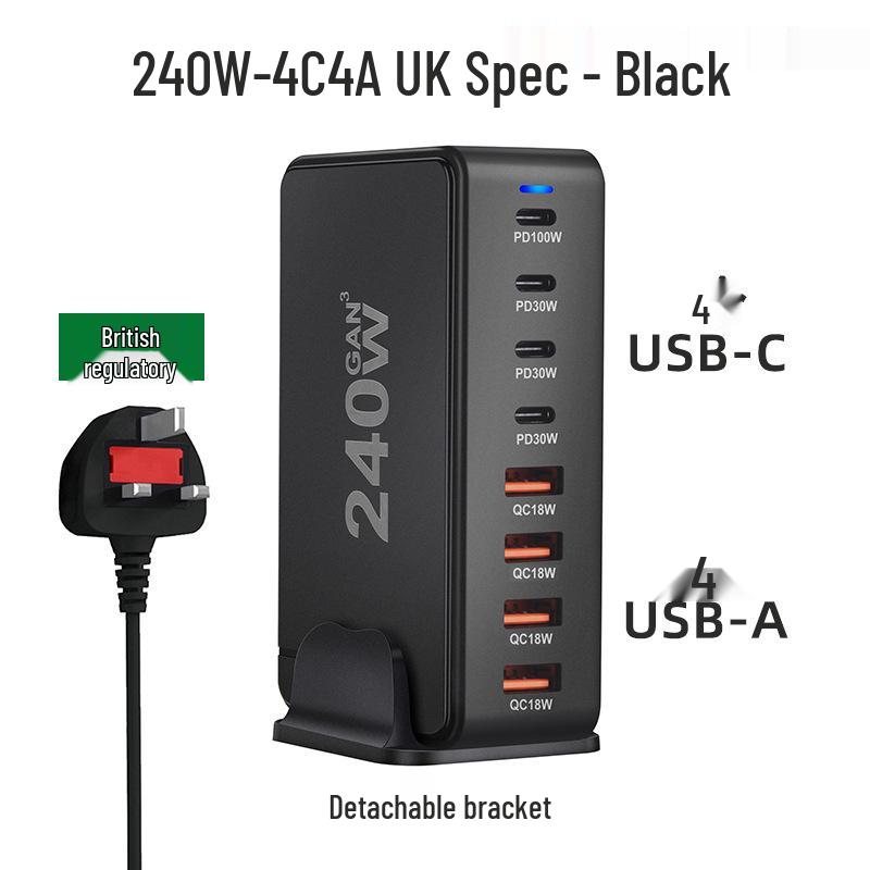 240W GaN PD Multi-Port Charger for Phones and Laptops - High Power Desktop Charging Station