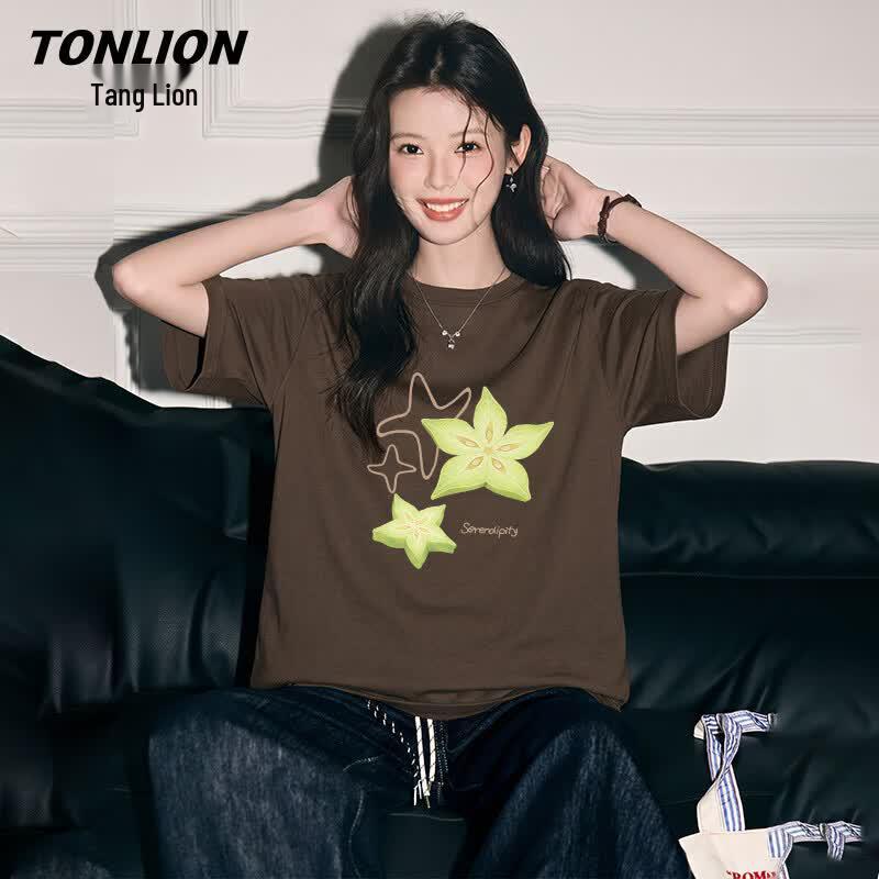 TonLion Women s Starfruit Graphic Cotton T-Shirt 5XL