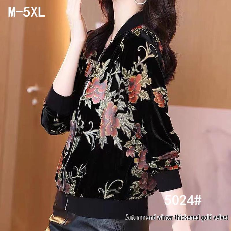 Golden Velvet Women's Slim Fit Baseball Jacket – Korean Style Autumn/Winter Fashion.
