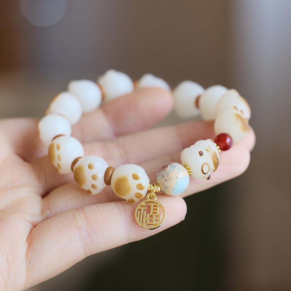 

100% Natural White Jade Sweet Cat & Paw Design Agate 14K Gold Filled Female Bracelet For Girlfriend Gifts No Fade