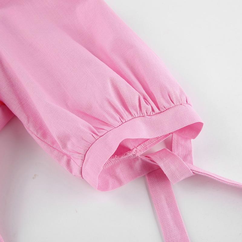 Летнее платье женское элегантное с V-образным вырезом и рукавами-фонариками на шнуровке — фото 16