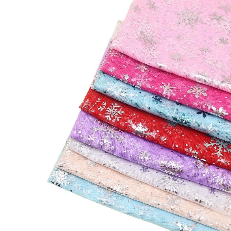 Polyester Fabric Snowflake Pattern Printed Fabric Tulle Fabric 1meter/Lot For Birthday Party Wedding Decor Craft Projects
