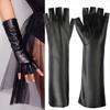 Women Fashionable Fingerless Winter Gloves Extended Wrist Coverage Windproof Faux Leather Gloves With Soft Fleeces Interior