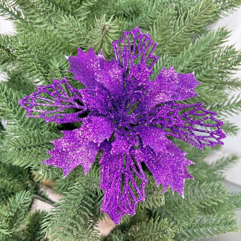 15Cm Christmas Simulation Christmas Flower Gold Dust Flower Christmas Ornament Flower Head Double Layer Hollow Gold Dust Flower