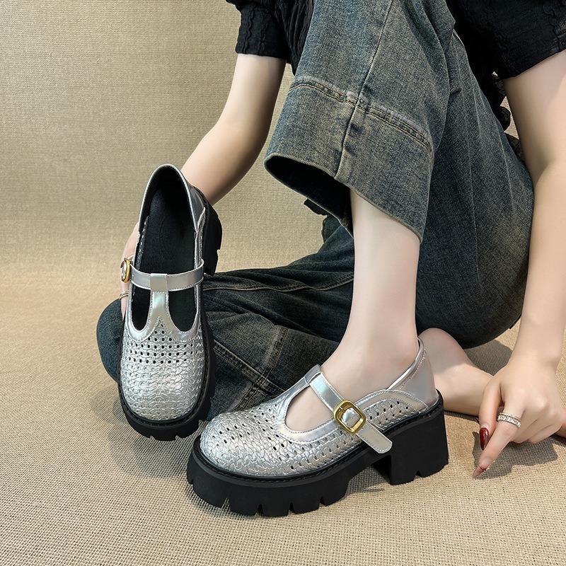 Hollow Single Shoes Women's New Platform Mary Jane Versatile Breathable Hole Shoes Sandals Large Size Women's Shoes 44