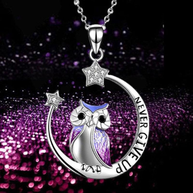 Explosive diamond-encrusted owl pendant niche design high-end animal star moon love necklace