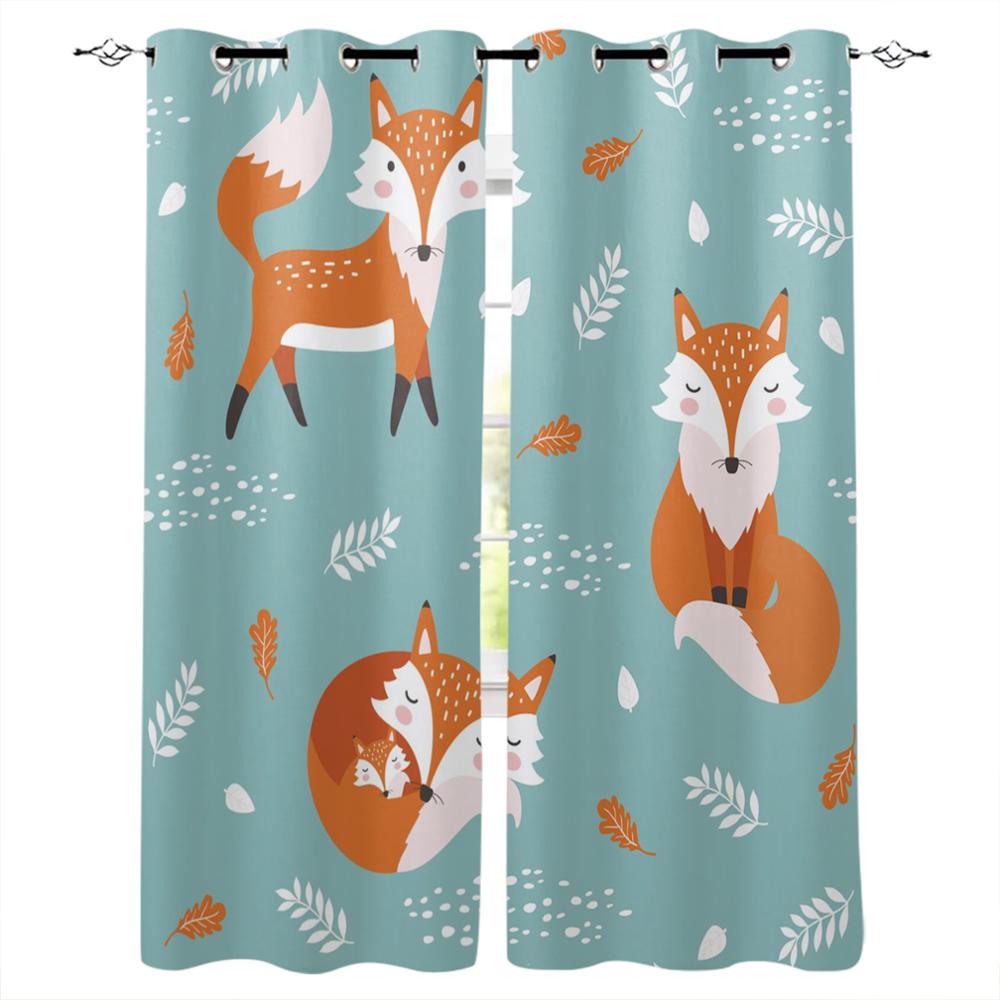 Illustration Cherry Blossom Fox Window Curtains Bedroom Kitchen Drapes Panel Curtains for Living Room Christmas Home Decor