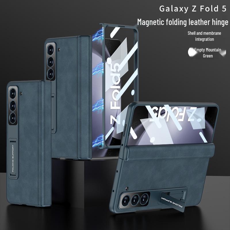 Samsung Z Fold5 Leather Case: Magnetic Hinge, Full Coverage, Stand, Cross-Border Protection