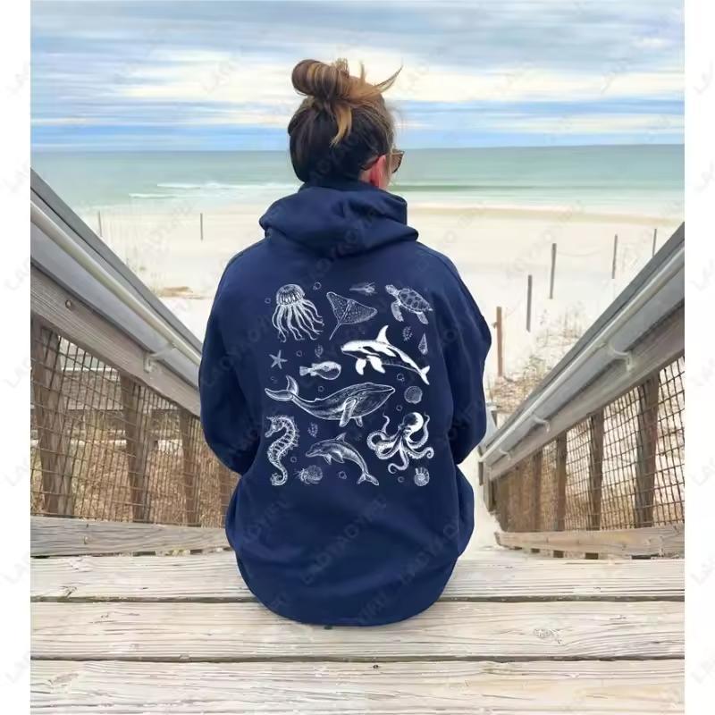 Women's Loose Hoodie with Letter Print and Kangaroo Pocket